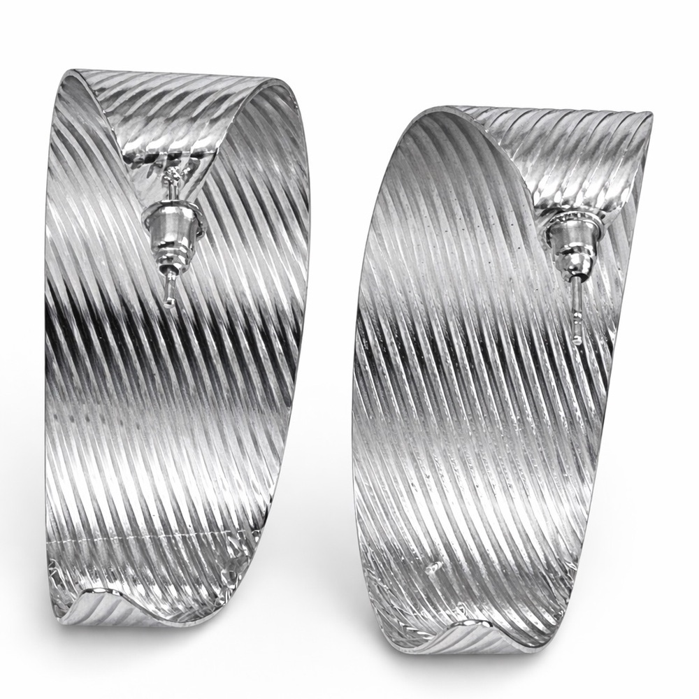 Tuckernuck Silver Hoop Earrings with Sleek Lines - Picture 4 of 4